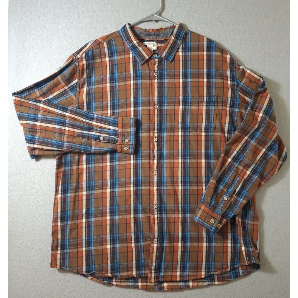 Carbon 2 Cobalt Flannel Shirt Mens 2XL Brown Plaid Pocket Button Down Workwear